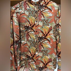 Dāsh & Dot Slim Fit Tropical Print Long Sleeve Men’s Shirt Size L